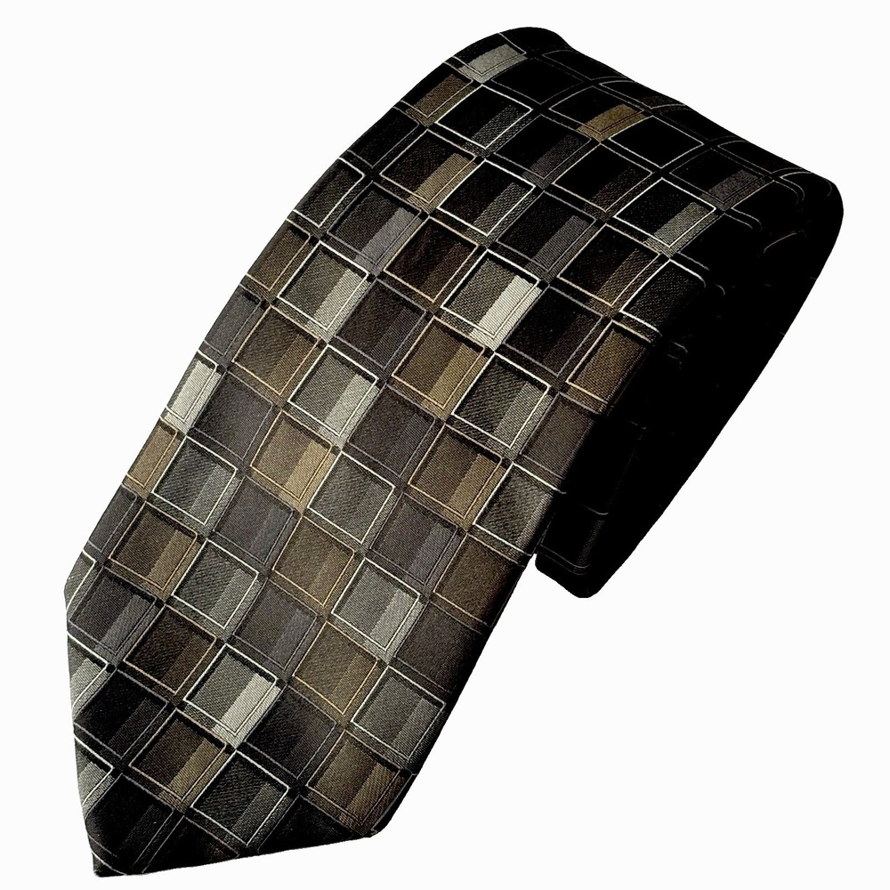 Calvin Klein Classic Handmade 100% Silk Neck Tie  Geometric Black Brown Weighted